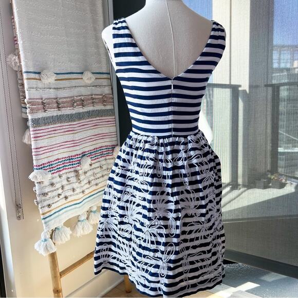 Lilly Pulitzer Roswell Cording We Will Go Navy White Striped Fit & Flare Dress 0 - Picture 5 of 10